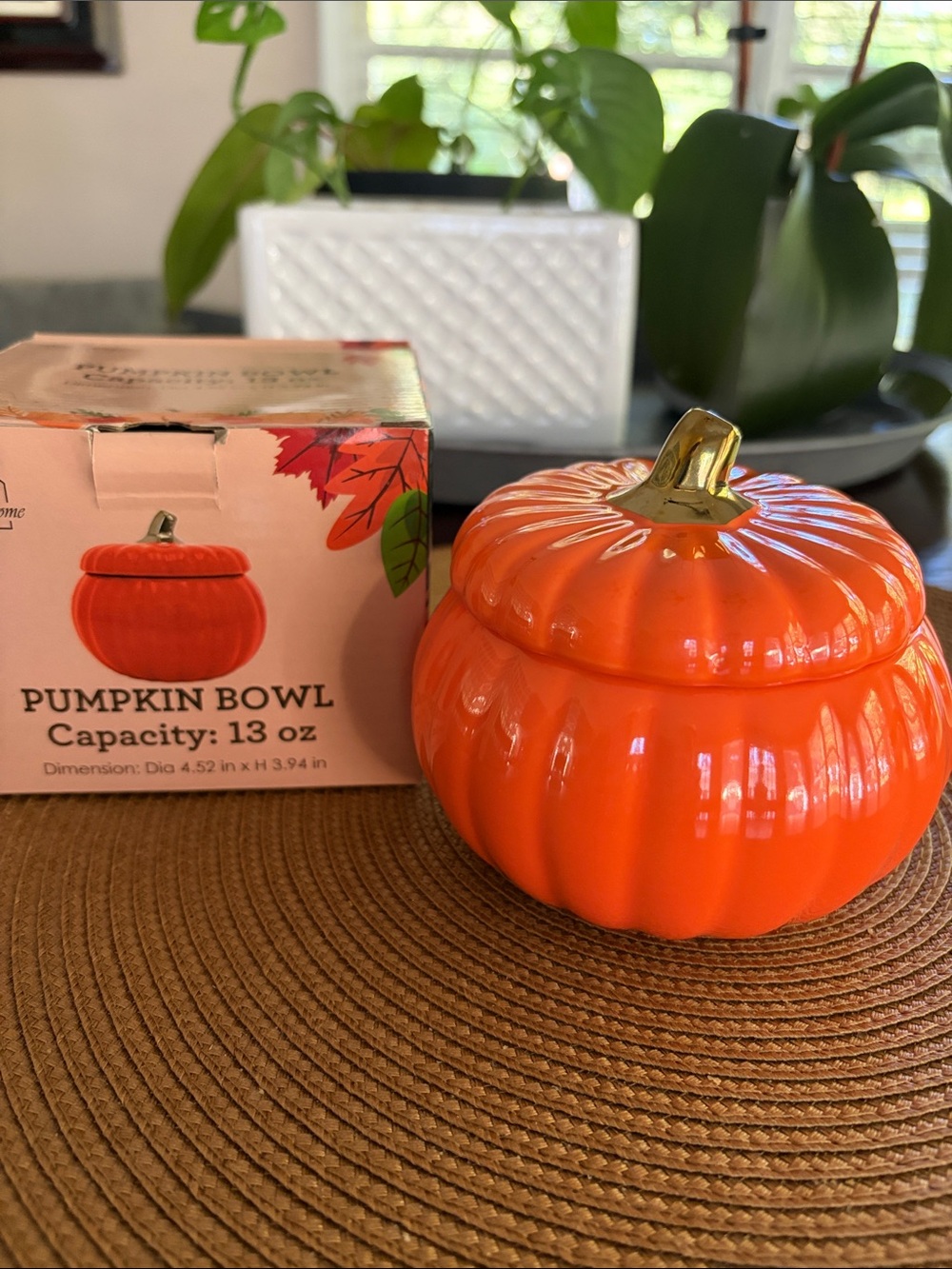 Mila Home Orange Pumpkin Ceramic Bowl with Lid - Seasonal Home Party Décor 13oz